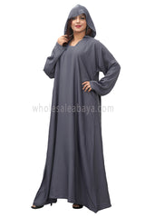 Muslim Women Grey Hoody Nida Fabric, Closed Abaya 30376